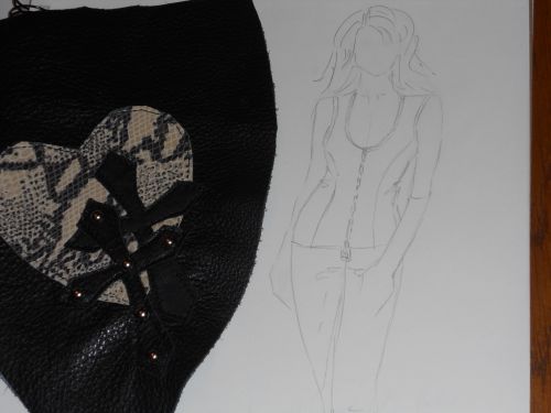 Snakeskin Heart and Cross Applique for Leather Riding Pants
