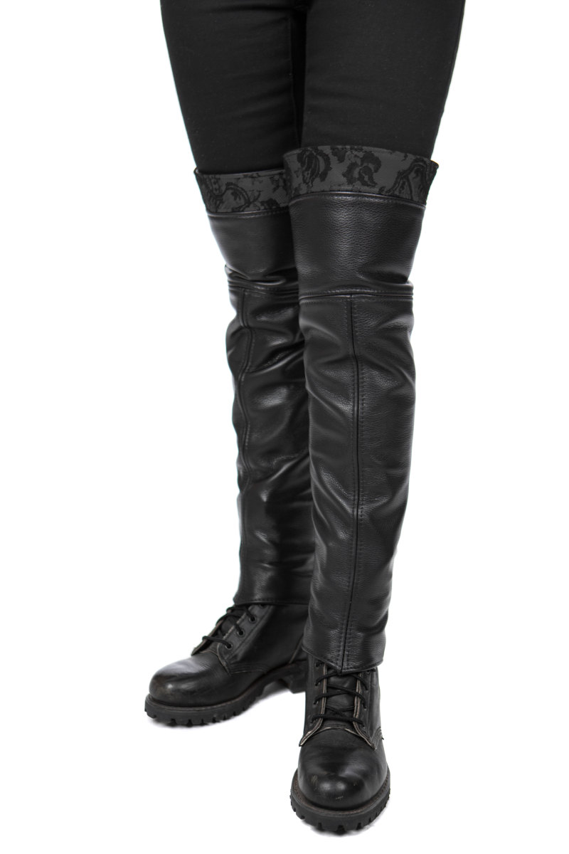 Leather & Lace Thigh High Half Chaps in black