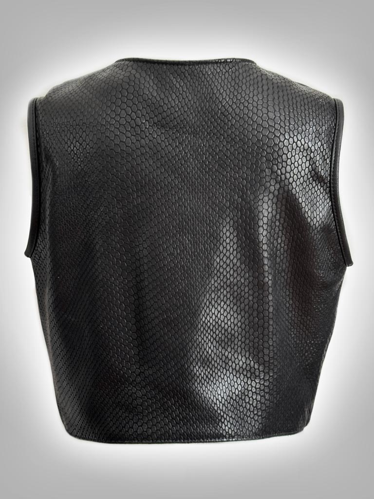 Mens Leather Motorcycle Club Vest Back