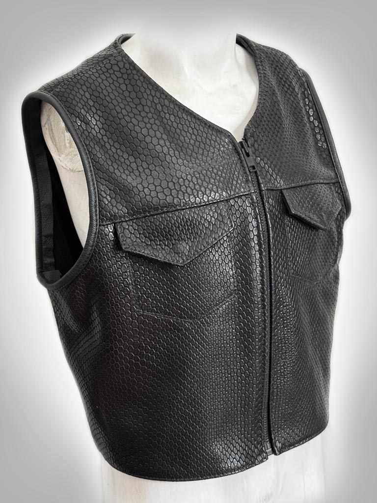 Mens Leather Motorcycle Club Vest Front Quarter