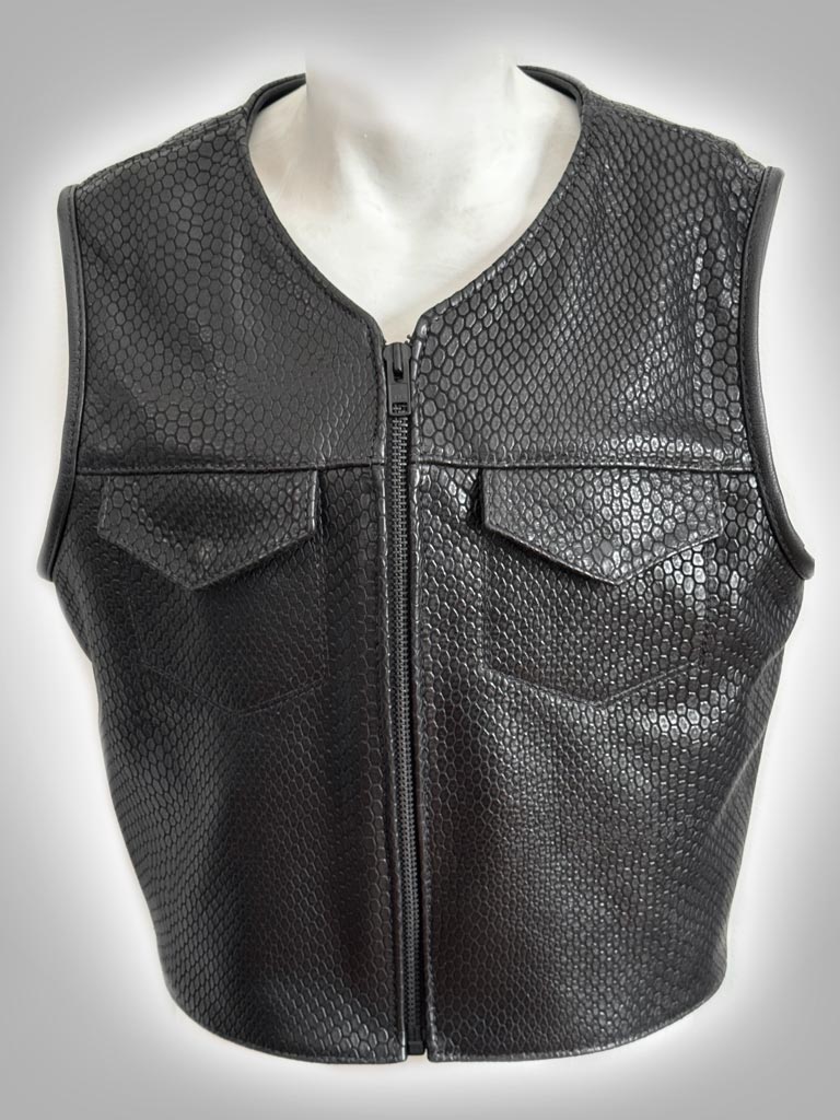 Mens Leather Motorcycle Club Vest Front