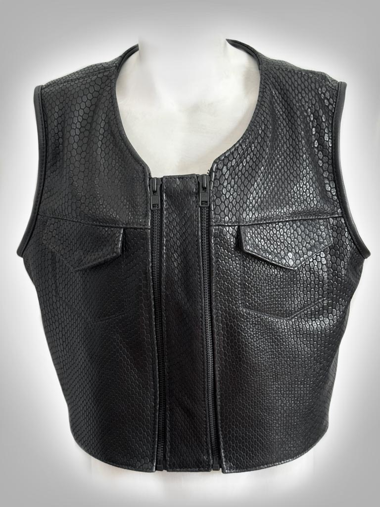 Mens Custom Leather Motorcycle Club Vest Front