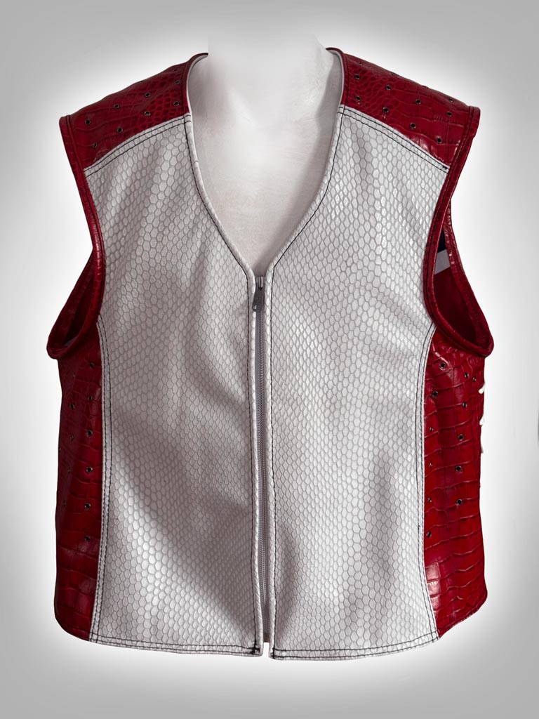 red white snakeskin motorcycle club vest front