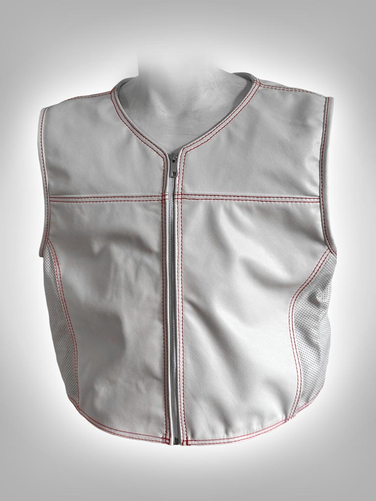 custom white leather motorcycle vest front