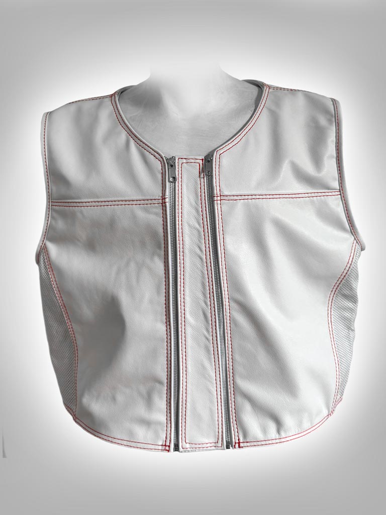 white leather motorcycle club vest front
